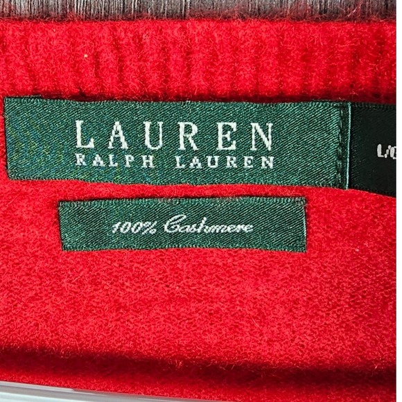 Lauren Ralph Lauren Red 100% Cashmere Wrap Front Sweater Womens L - Picture 4 of 9
